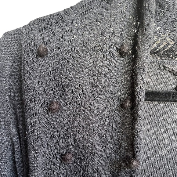 Anthropologie Knitted & Knotted Boho Gray Pom Cardigan Sweater M - Picture 6 of 8